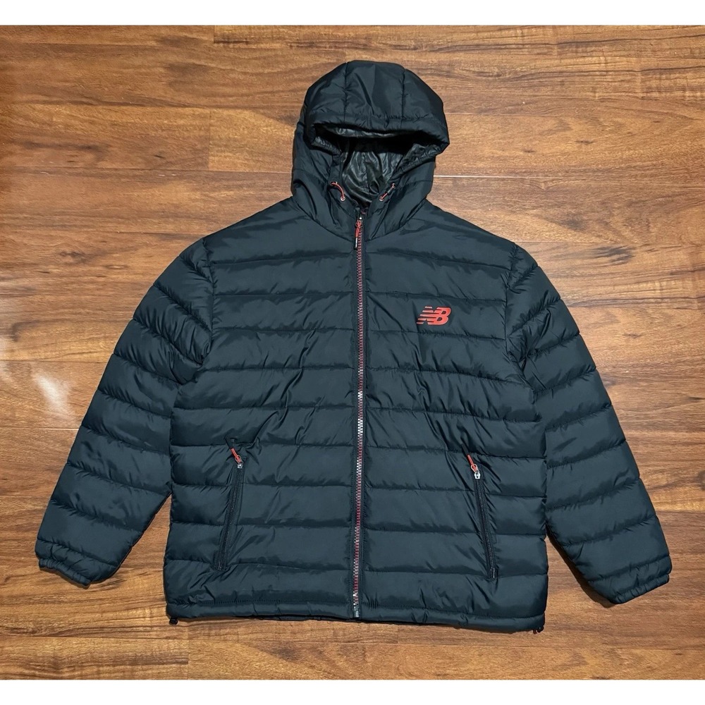 New Balance Full Zip Puffer Jacket Men's XL Black Red